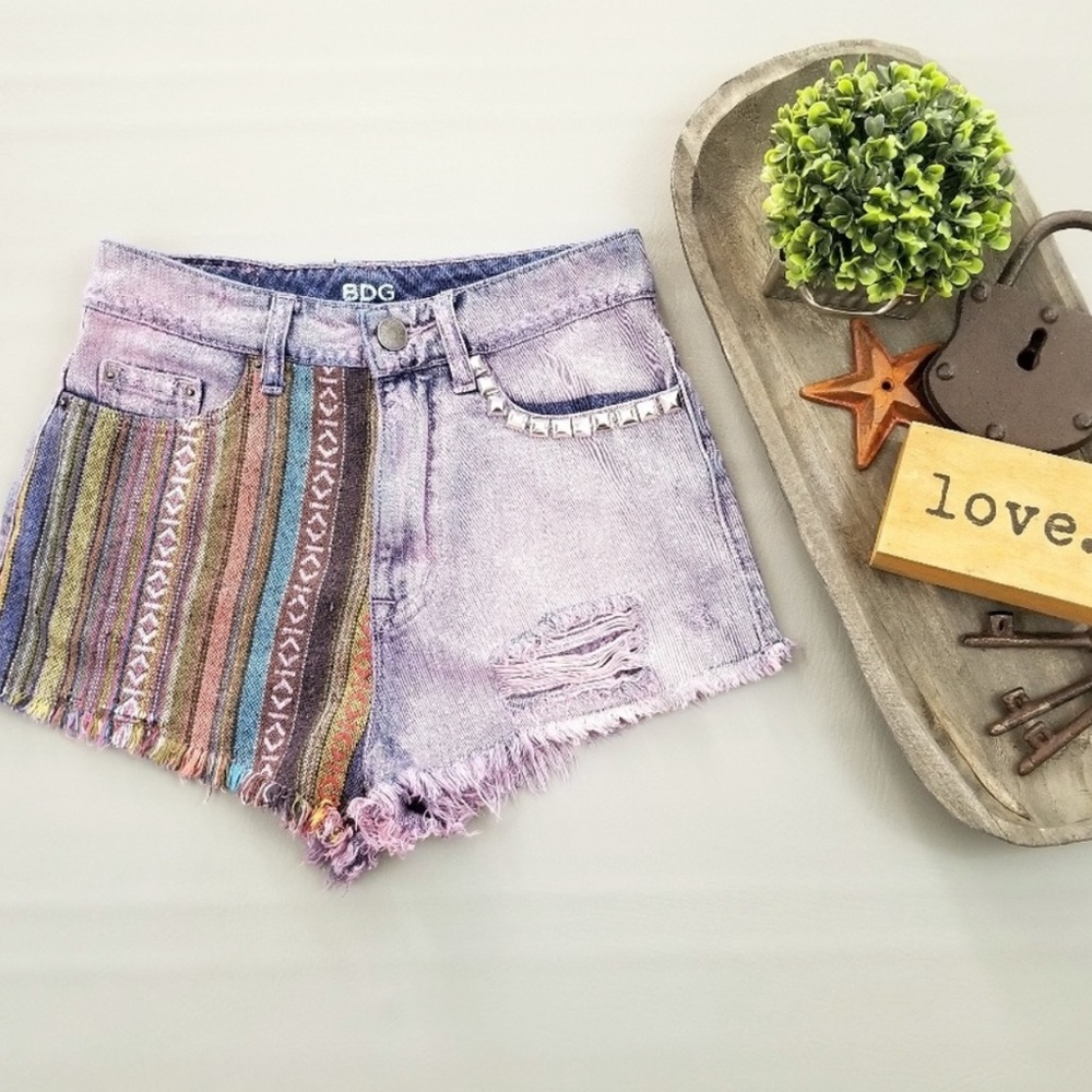 BDG UO studded, multicolored cutoff raw hem shorts